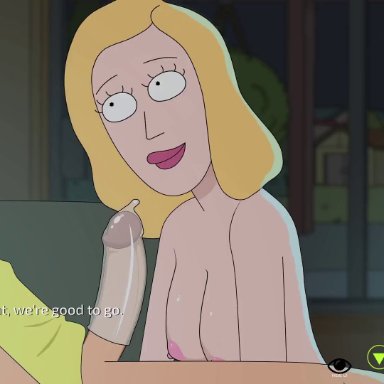 1boy, 1girls, animated, bent over, beth smith, big breasts, blonde hair, breasts, doggy style, english commentary, english text, female, ferdafs, from behind, lipstick