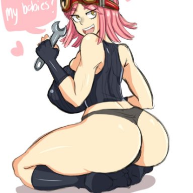 ass, big ass, big breasts, black panties, breasts, duo kawa, female, female, gloves, goggles, goggles on head, mei hatsume, my hero academia, nipples, panties