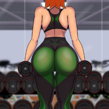 1girls, aged up, ass, ben 10, big ass, big butt, butt, cartoon network, dat ass, female, ginger, green eyes, gwen tennyson, gym, nightmare hdraw