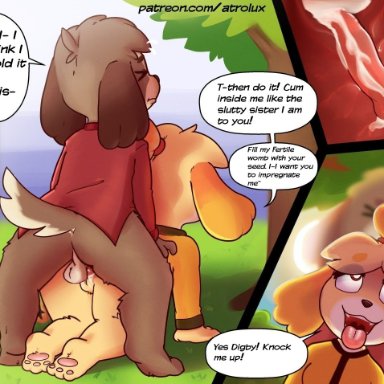 animal crossing, atrolux, breeding, brother, brother and sister, canine, cum, cum in pussy, cum inside, cum leaking, digby, digby (animal crossing), doggy style, edit, grass
