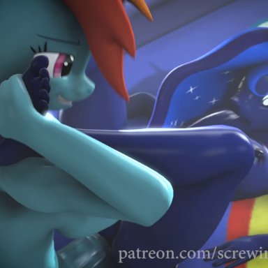 2018, 2futas, 3d, ambiguous penetration, anal, animated, anthro, autofellatio, breasts, friendship is magic, futa on futa, futa only, futadash, futaluna, futanari