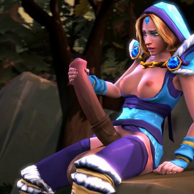 1futa, animal genitalia, animated, areolae, balls, big balls, big penis, blonde hair, blue forehead jewel, breasts, clothed, clothing, coot27, crystal maiden, dota 2