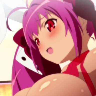 animated, big breasts, blush, breasts, censored, cum, cum on breasts, di gi charat, ejaculation, facial, female, hair ornament, highres, large breasts, male