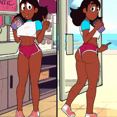 1girls, 2koma, abs, aged up, ass, ass focus, black hair, breasts, connie maheswaran, covered breasts, covered nipples, covered pussy, dark-skinned female, dark hair, dark skin