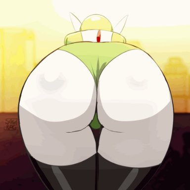 1girls, 2021, animated, animated gif, anthro, artist signature, ass, ass focus, ass shot, back, back view, big breasts, black thighhighs, chest spike, female