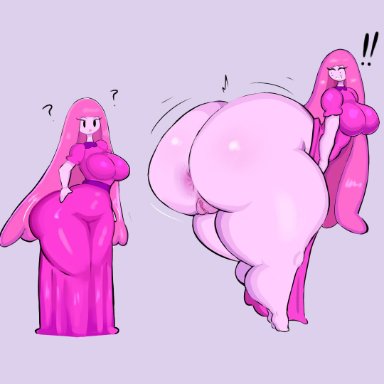 !!, 1girls, ?, adventure time, anus, ass expansion, barefoot, big ass, black eyes, bottomless, breasts, bubble butt, bubblegum girl, candy, candy humanoid