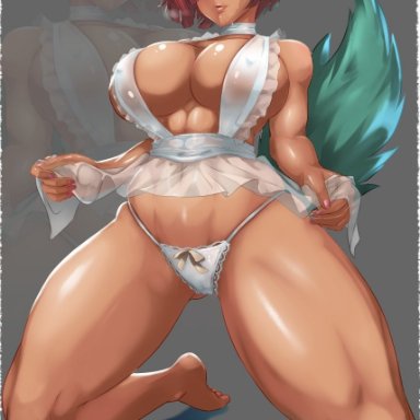 arc system works, barefoot, breasts, cameltoe, choker, cleavage, dark-skinned female, dark skin, dress lift, feet, giovanna (guilty gear), green eyes, grey background, guilty gear, guilty gear strive