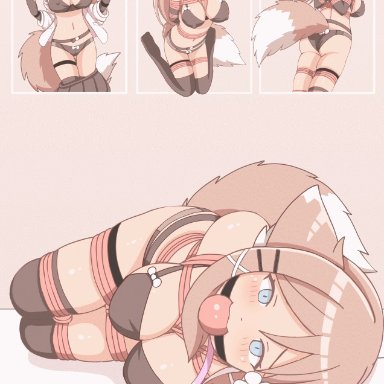 animal ears, animated, aster-effect, ball gag, bondage, bra, collar, femsub, gag, headpat, leash, original character, panties, rope, rope bondage