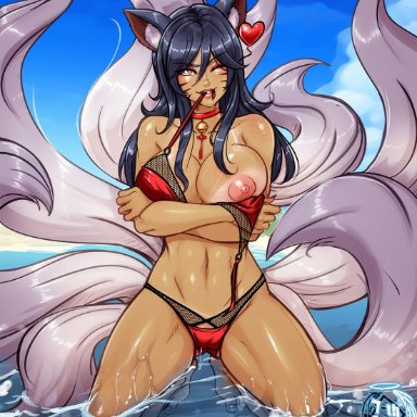 1girls, 7th-heaven, ahri, areolae, big breasts, breasts, female, female only, large breasts, league of legends, nipples, solo