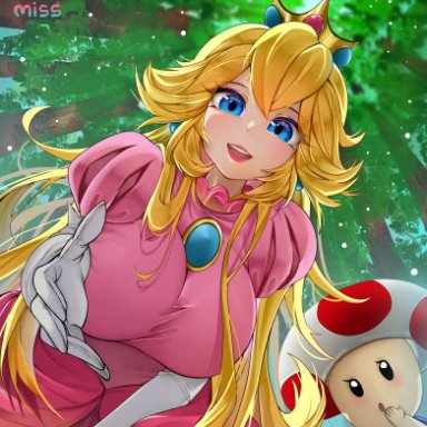 1girls, big breasts, bimbo, breasts, huge breasts, mario (series), nintendo, princess peach, pumiss, super mario bros., tagme, toad (mario)