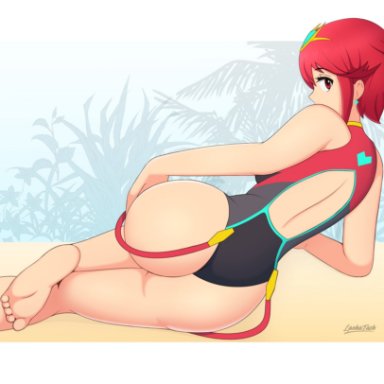 ass, bubble butt, competition swimsuit, dat ass, ear piercing, female, female, lackatask, looking at viewer, naked, nintendo, nude, one piece swimsuit, outdoors, outside