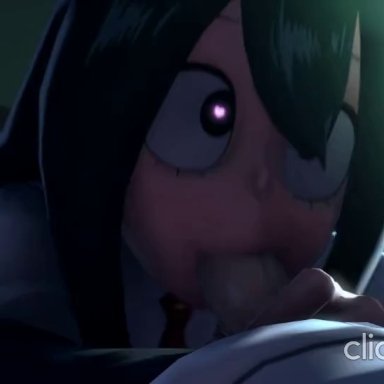 3d, :3, animated, blowjob, cock worship, cute, dark room, fellatio, froppy, greatm8, heart-shaped pupils, my hero academia, oral, tsuyu asui