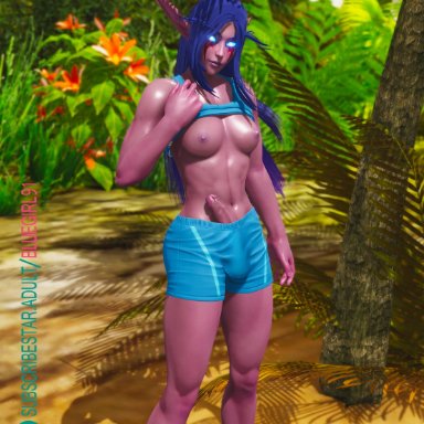 1futa, 3d, alliance futa, athletic, big penis, blue eyes, blue hair, bluegirl91, bulge, elf, erection, flashing, forest, futa only, futanari