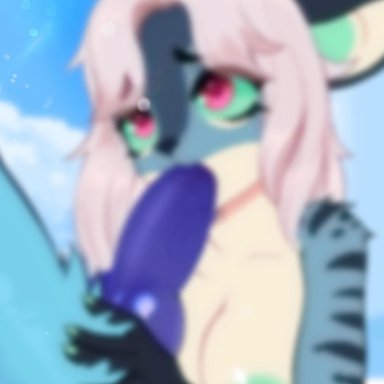 animated, anthro, beach, bodily fluids, cloud, cum, duo, fellatio, female, fluffy, genital fluids, hi res, knot, oral, outside