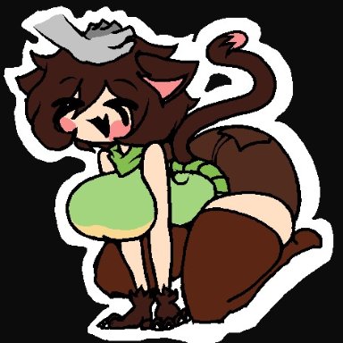 5 fingers, all fours, anon, ass, big breasts, breasts, brown fur, brown hair, cat ears, cat paws, cat tail, catgirl, chara, closed eyes, cute
