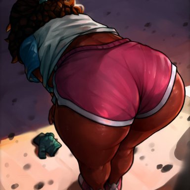 1girls, absurd res, ambiguous background, ass, ass focus, bent over, bubble butt, cartoon network, cellphone, clothing, connie maheswaran, dark-skinned female, dark skin, female, female focus