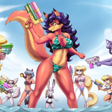 2021, animaniacs, anthro, ass, big ass, big boobs, big breasts, big butt, bikini, blonde hair, blue hair, brand new animal, breasts, callie briggs, canid