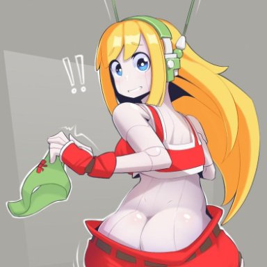 1girls, ass, back, back view, big ass, big breasts, blonde hair, blue eyes, breasts, cave story, clothed, clothing, curly brace, female only, fully clothed