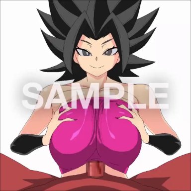 1boy, 1boy1girl, 1girls, animated, black eyes, black hair, caulifla, cum, cum in mouth, cum on face, cumshot, dark-skinned male, dark skin, dragon ball, dragon ball super