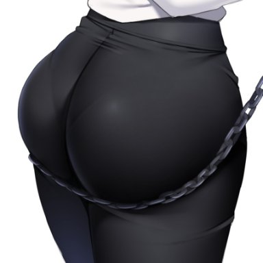 1girls, ass, ass focus, ass support, big ass, big butt, chains, chainsaw man, huge ass, huge butt, kippuru, makima (chainsaw man), pantylines, shirt tucked in, solo