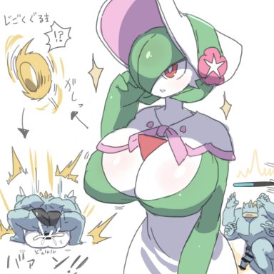 1:1, ?!, alternate costume, ambiguous penetration, balls, big breasts, blush, bodily fluids, breast blush, breasts, censor bar, censored, clothing, clothing aside, cum