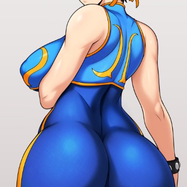 1girls, 2021, arm under breasts, artist signature, ass, ass focus, back, back view, blue bodysuit, blue clothing, blue topwear, bodysuit, breasts, brown eyes, brown hair