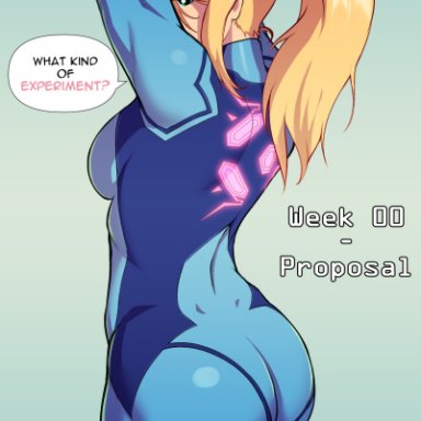 1girls, ass, big ass, bodysuit, coffeeslice, female, female only, looking at viewer, looking back, metroid, samus aran, solo, speech bubble, text, zero suit