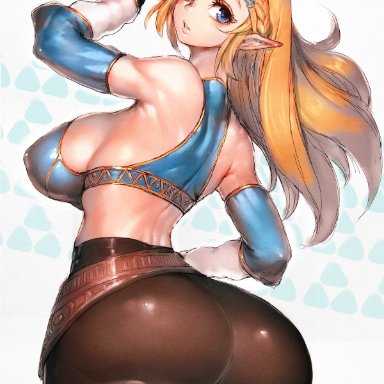 1girls, ass, ass focus, ass up, blonde, blonde hair, blue eyes, breasts, elf, elf ears, eyelashes, female, female focus, female only, fumio (rsqkr)