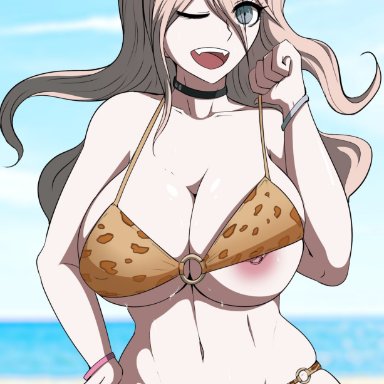 1female, 1girls, ahoge, big ass, big breasts, big breasts, big breasts, big butt, bikini, bikini bottom, bikini top, blonde hair, bracelet, bracelets, collar