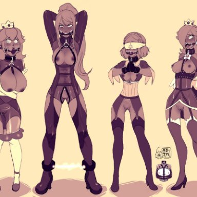 4girls, ball gag, bit gag, blindfold, bondage, breasts, breath of the wild, breath of the wild 2, functionally nude, mario (series), metroid, my pet tentacle monster, princess peach, princess rosalina, princess zelda