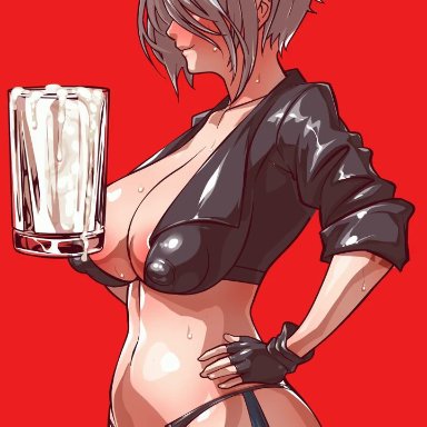 1girls, angel (kof), animated, areolae, ass, big breasts, blush, breasts, cleavage, cum, cum in mouth, cum on body, drinking, drinking cum, erect nipples under clothes