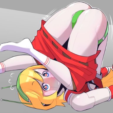 1girls, ass, blonde hair, cave story, clothed, clothing, curly brace, female, female only, heart-shaped pupils, humanoid, long hair, looking at viewer, panties, partially clothed