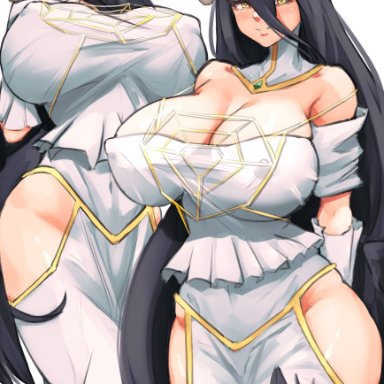 albedo (overlord), black hair, horns, long hair, looking at viewer, overlord (maruyama), smile, smiling, smiling at viewer, tagme, xhaart, yellow eyes