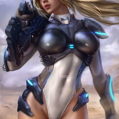 1girls, armor, armored gloves, big breasts, blizzard entertainment, blonde hair, blue eyes, breastplate, breasts, clothed, clothing, desert, female, female focus, female only