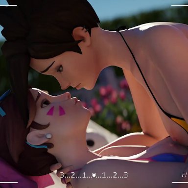 animated, big ass, big breasts, big butt, bikini, bikini aside, bikini bottom, bikini top, bleden, britishkass, cinderdryadva, d.va, dva, kissing, lesbian