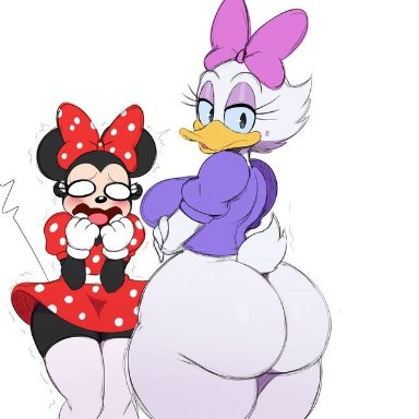 arms under breasts, ass crack, big ass, big penis, black fur, blush, bottomless, bubble, bubble butt, butt crack, crossed arms, daisy duck, disney, duck, eyelashes