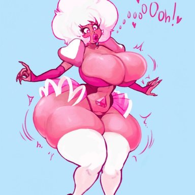 1girls, afro, big hair, big lips, bimbo, bursting breasts, cleavage, detached sleeves, diamond (gem), heart-shaped pupils, huge breasts, implied transformation, inflation, lips, med