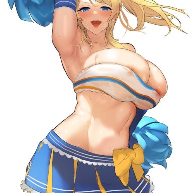 1girls, armpits, ass, ayase eli, belly button, big ass, big breasts, blonde hair, blue eyes, breasts, breasts bigger than head, cheerleader, cheerleader uniform, large breasts, love live!