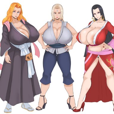 3girls, absurdres, bleach, boa hancock, breasts, female, female only, highres, huge breasts, matsumoto rangiku, mature, mature female, milf, naruto, one piece