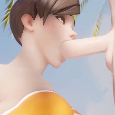 1boy, 1girls, 3d, animated, audiodude, blender, breasts, dreamrider, erection, fellatio, female, lesbian with male, male, oral, overwatch