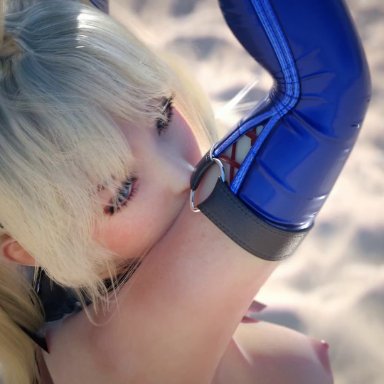 3d, animated, anus, aqua eyes, ass, beach ball, blue legwear, bouncing ass, bouncing breasts, dead or alive, dead or alive 5, gloves, hands up, incise soul, long hair