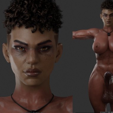 1futa, 3d, abs, apex legends, areolae, balls, bangalore, big breasts, blender, breasts, dark-skinned futanari, dark skin, futa only, futanari, generalbutch