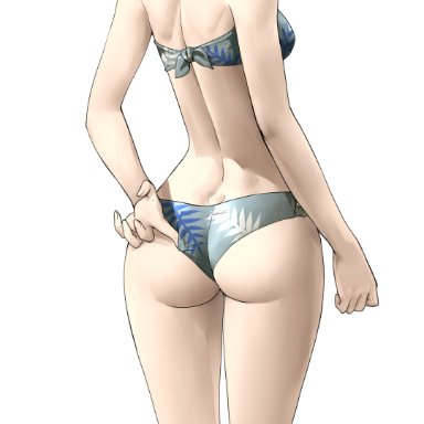 1girls, adjusting clothes, ass, atlus, back, back view, bikini, brown hair, female, female focus, female only, light-skinned female, light skin, looking back, makoto niijima