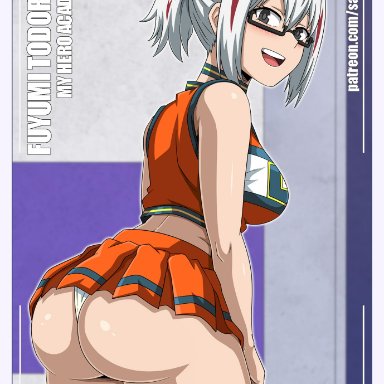 1girls, ass, big ass, big butt, breasts, cheerleader, cheerleader uniform, eye contact, female, fuyumi todoroki, glasses, large ass, looking at viewer, my hero academia, panties