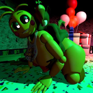 2boys, 2girls, 3d, ambiguous penetration, animated, animatronic, antrho, bouncing breasts, button mash (mlp), chica (fnaf), chicken, cream heart (mlp), cutie mark, doggy style, equine