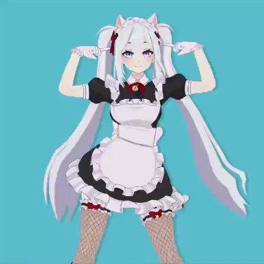 1girl, animal ears, animated, arms up, ass, bell, blue eyes, boots, bow, breasts, cat ears, cat tail, dancing, fishnets, jjinomu