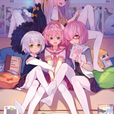 4girls1guy, astolfo (fate), femboy, pantyhose, thighhighs, trap, tsubasa tsubasa