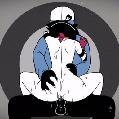 1boy, animated, ass, ass grab, black hair, bonbon (derpixon), cowgirl position, cum, cum inside, derpixon, female, mime, mime and dash, original character, sex