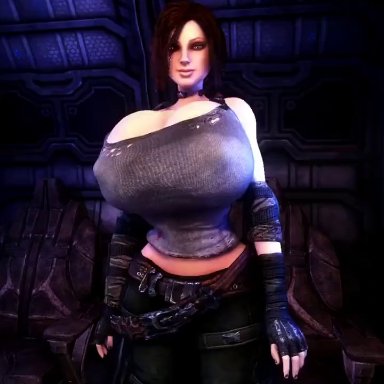 1girls, 3d, animated, bare shoulders, big breasts, breasts, brown hair, bulletstorm, busty, cleavage, curvy, eyebrows, eyelashes, eyeshadow, female