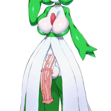 1futa, animal genitalia, anthro, balls, big breasts, breasts, clothed, clothing, futa only, futanari, gardevoir, huge cock, humanoid, large breasts, large penis